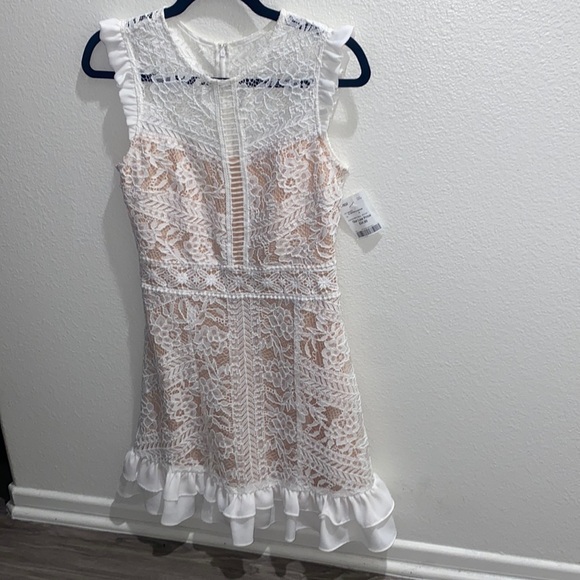 audrey Dresses & Skirts - NWT Audrea White Lace & Ruffle Mini Dress